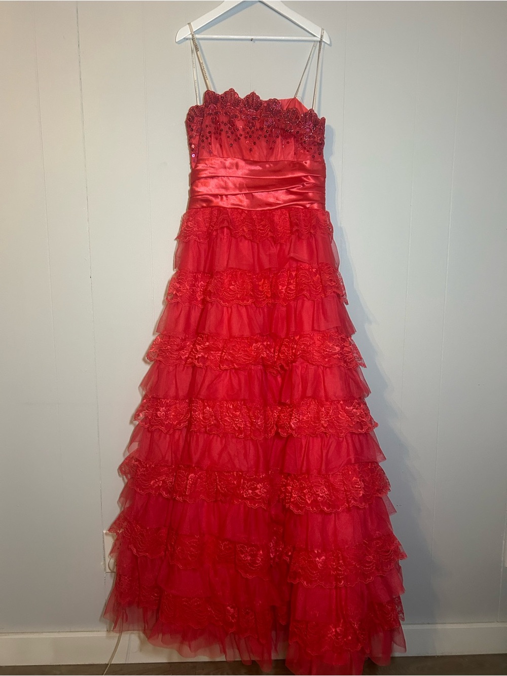 Red Ruffled Tulle Party Dress